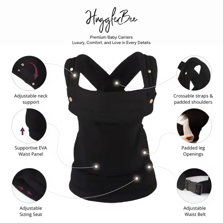 HuggleBee Premium Baby Carrier M-Shape SSC (Bukan type SELENE) – Black