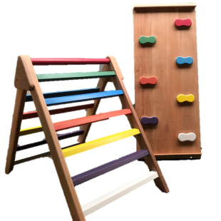 Pikler Triangle With Slide & Rock Climbing By Tukayu – Colorful Dark Brown